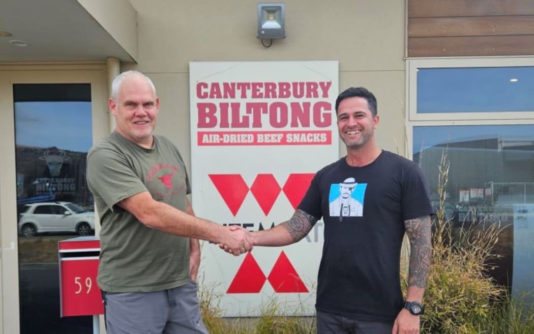 Canterbury Biltong director David Stanley (left) with Bootleg Jerky founder Ash Razmi.