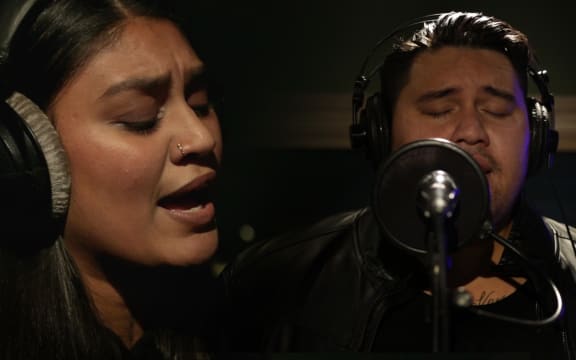 Aaradhna and Sons of Zion in the RNZ Auckland studios.