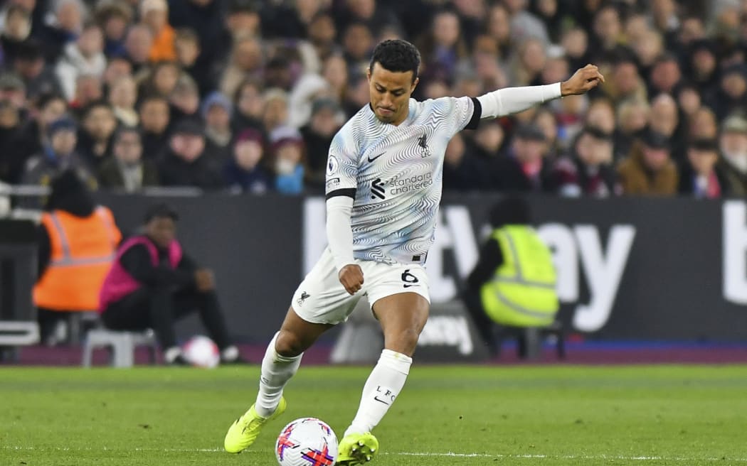 Thiago Alcantara of Liverpool in action during the Premier League match between West Ham United and Liverpool at the London Stadium, Stratford on Wednesday 26th April 2023. (Photo by Ivan Yordanov/MI News/NurPhoto) (Photo by MI News / NurPhoto / NurPhoto via AFP)
