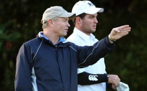 Ryan Fox and his caddie, father Grant, at the Trans-Tasman Cup, 2010.