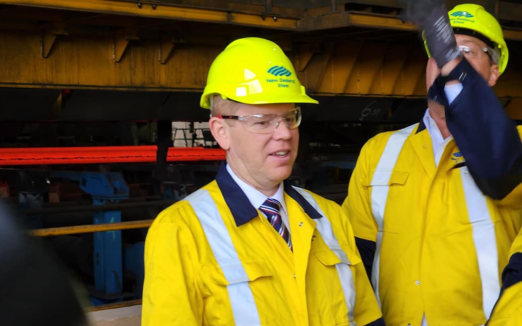 Prime Minister Chris Hipkins at the NZ Steel Glenbrook plant.