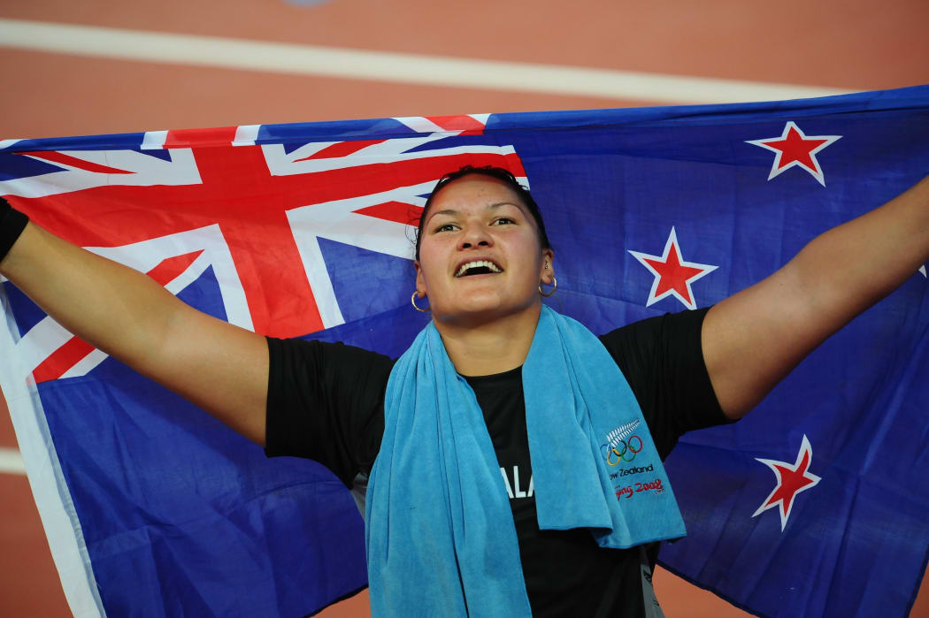 New Zealand shotputter Valerie Vili takes out the gold medal in the 2008 Beijing Olympics final.