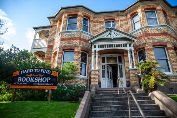 The brick exterior of Hard To Find Books store at Eden Terrace.