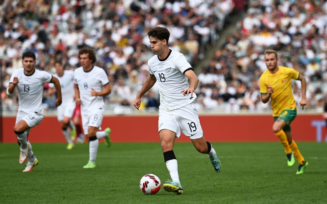 All Whites player Matt Garbett during the New Zealand All Whites v Australia Socceroos, Eden Park, 2022.
