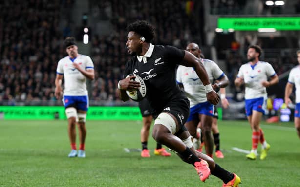 Peter Lakai of the All Blacks scores a try during the 2026 Nations Rugby Championship, All Blacks Vs France at One NZ Stadium, Christchurch, New Zealand. 4th July 2026. © Copyright photo: John Davidson / www.photosport.nz
