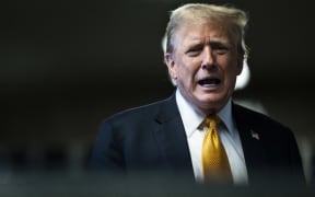 Former U.S. President Donald Trump speaks to the media during his criminal trial at Manhattan Criminal Court on May 29, 2024 in New York City. Judge Juan Merchan has given the jury their instructions and deliberations have begun. The former president faces 34 felony counts of falsifying business records in the first of his criminal cases to go to trial.   Jabin Botsford-Pool/Getty Images/AFP (Photo by POOL / GETTY IMAGES NORTH AMERICA / Getty Images via AFP)