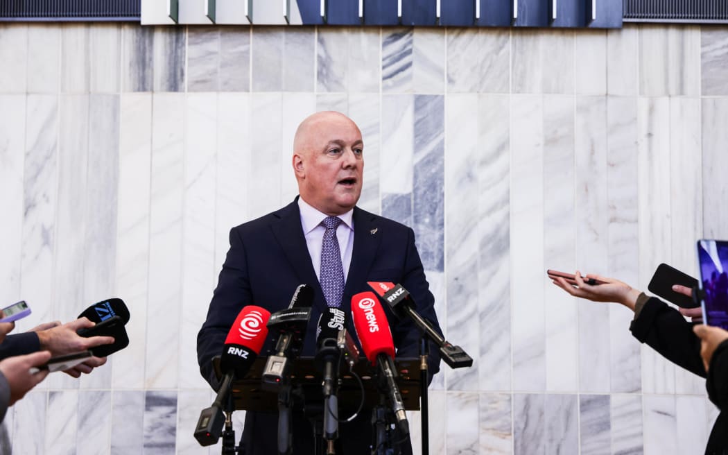 Prime Minister Christopher Luxon takes questions at the Beehive after the resignation of press secretary Michael Forbes.