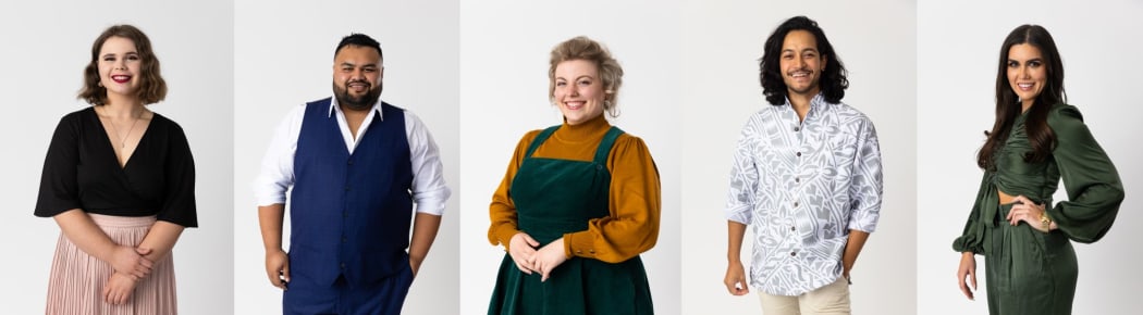 Lexus Song Quest 2022 semi-final 1 performers  (L-R) Sarah Hubbard, Ridge Ponini, Felicity Tomkins, Filipe Manu, Amelia Berry.