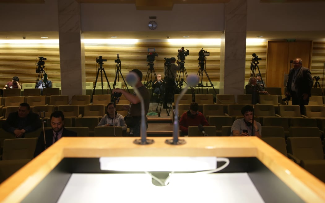 The view from the podium where Mr Peters  is due to speak.