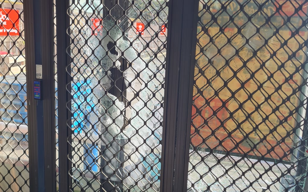 Liquor Centre was smashed with an axe, one of several businesses targeted this morning.