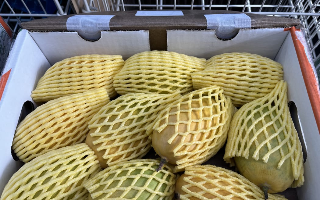 A box of Kesar mangoes at Yogiji's Food Mart in Henderson