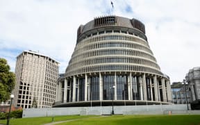The Beehive in Wellington during the Covid-19 alert level four lockdown.