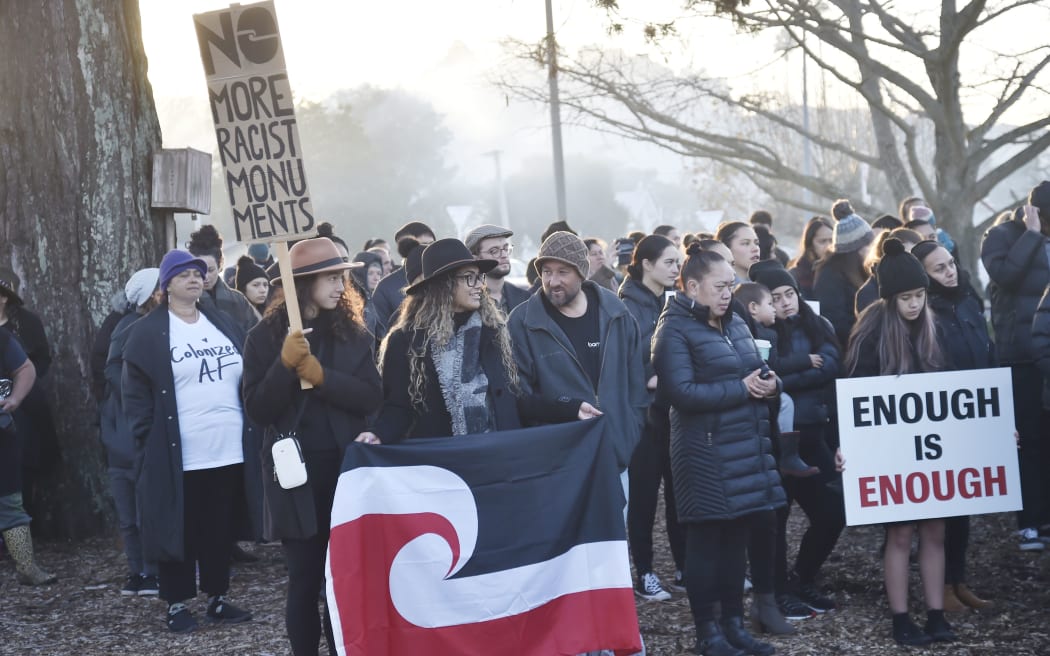 Endeavour Protest - A big crowd gathered outside the Gisborne District Council building in June to protest the reinstatement of the models.