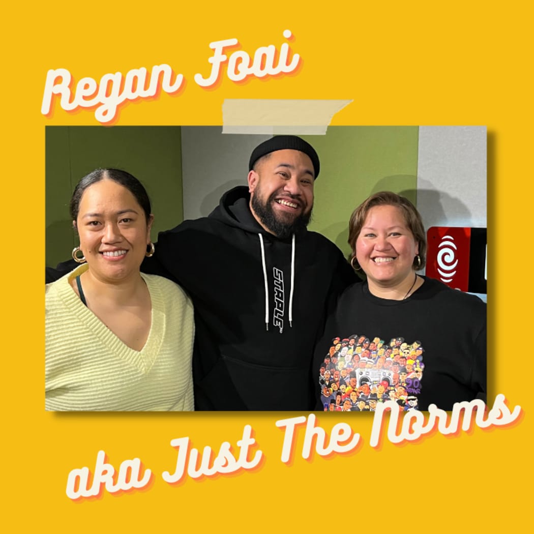 Hosts Maria Tanner and Jaimee Poipoi pose on either side of guest Regan Foai.