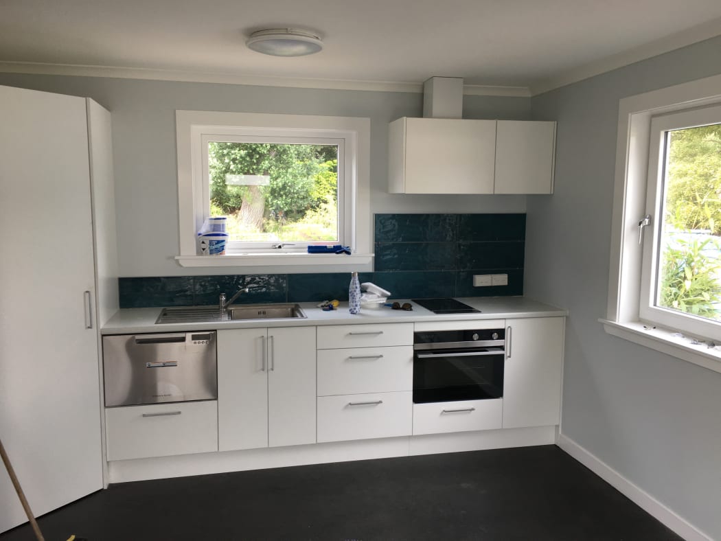 The kitchen inside the climate safe house.
