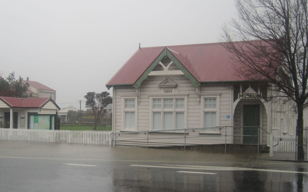 Flooding outside the Martinborough Museum.
