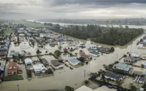 Looking towards the Buller River Bridge on the southern entrance to Westport in the July 2021 flood.