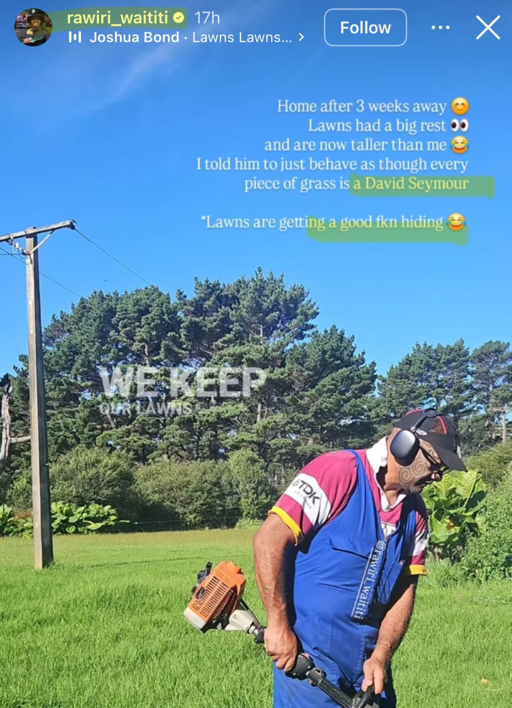 Rawiri Waititi in an Instagram post taking aim at ACT leader David Seymour.
