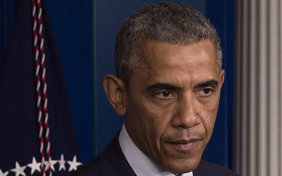 US President Barack Obama makes a statement on the situation in Ukraine in the White House briefing room in Washington.