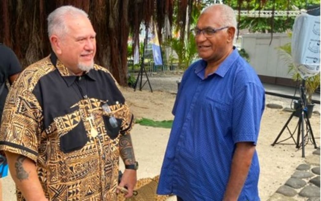 French Polynesia’s President Moetai Brotherson and Wallès Kotra, a founding father of the FIFO.