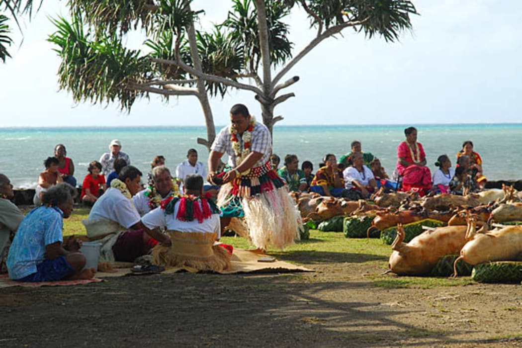 Wallis and Futuna islanders perform a kava ceremony during celebrations at Vaitupu.