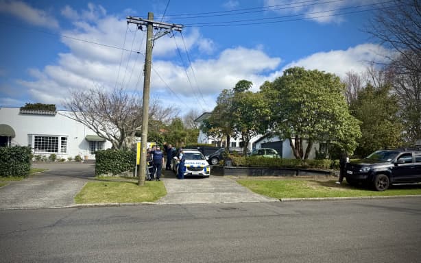 Rotorua police at the scene of the triple homicide on High Street in Glenholme.