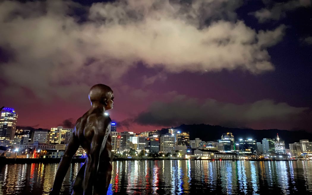 Tongan volcano afterglow in the night skies above Wellington.