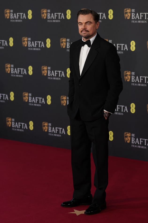 US actor Leonardo DiCaprio poses on the red carpet upon arrival at the BAFTA British Academy Film Awards at the Royal Festival Hall, Southbank Centre, in London, on February 22, 2026.