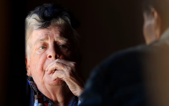 elderly woman in conversation