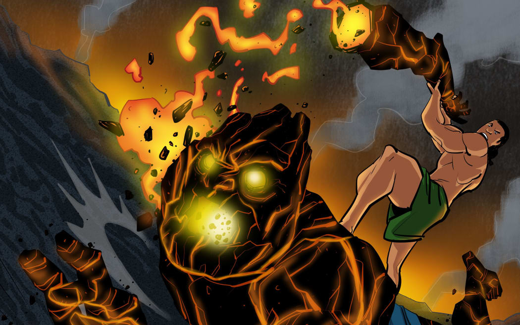 Illustration from the book, 'Samoan Heroes' of Mafui'e, the keeper of fire.