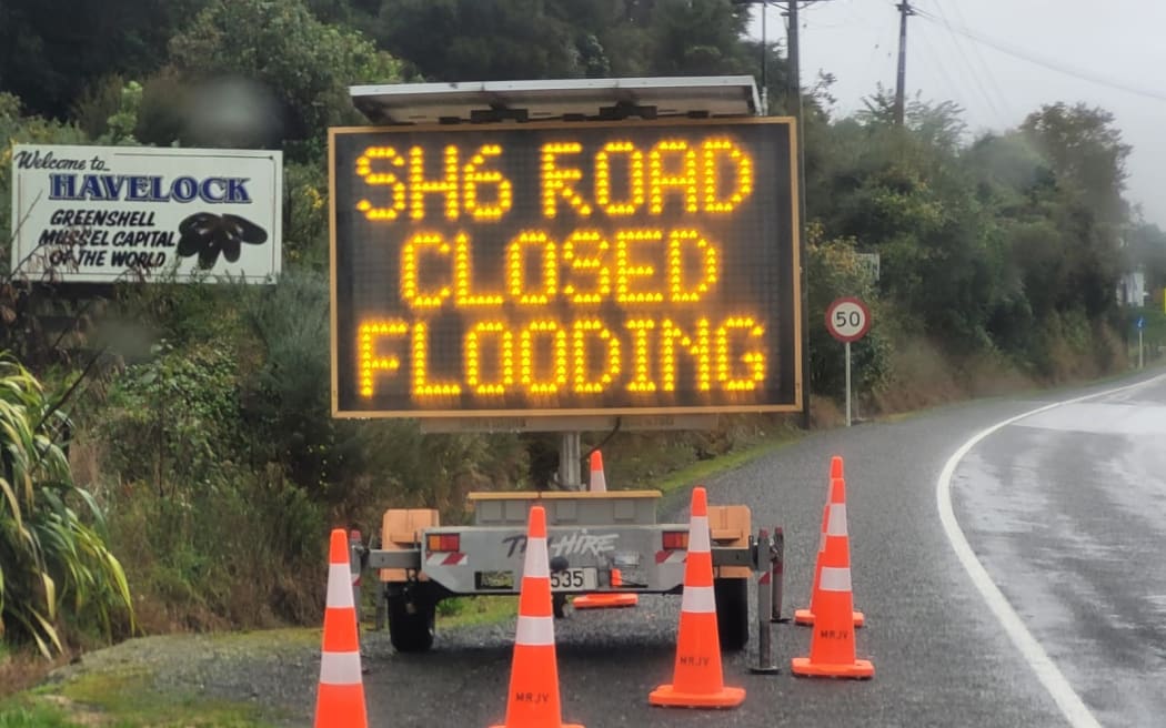 Flooding closed State Highway 6 is from Havelock to Rai Valley.