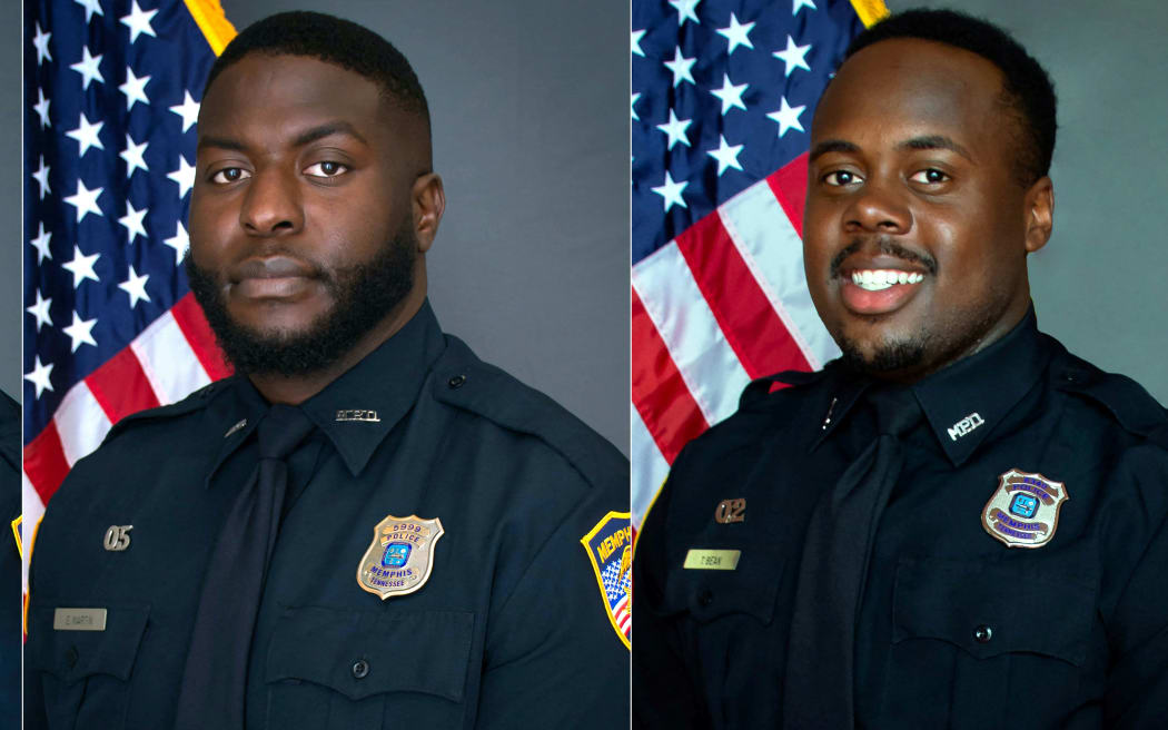 (COMBO) This combination of photos from the  Memphis Police Department in Tennessee created on January 26, 2023 shows, former Memphis, Tennessee, police officers (L-R) Demetrius Haley, Desmond Mills, Emmitt Martin, Tadarrius Bean, and Justin Smith. - US authorities on January 26, 2023 charged five officers with second-degree murder over the fatal beating of a Black man in the eastern state of Tennessee following a traffic stop. (Photo by Handout / Memphis Police Department / AFP) / RESTRICTED TO EDITORIAL USE - MANDATORY CREDIT "AFP PHOTO / Memphis Police Department" - NO MARKETING NO ADVERTISING CAMPAIGNS - DISTRIBUTED AS A SERVICE TO CLIENTS