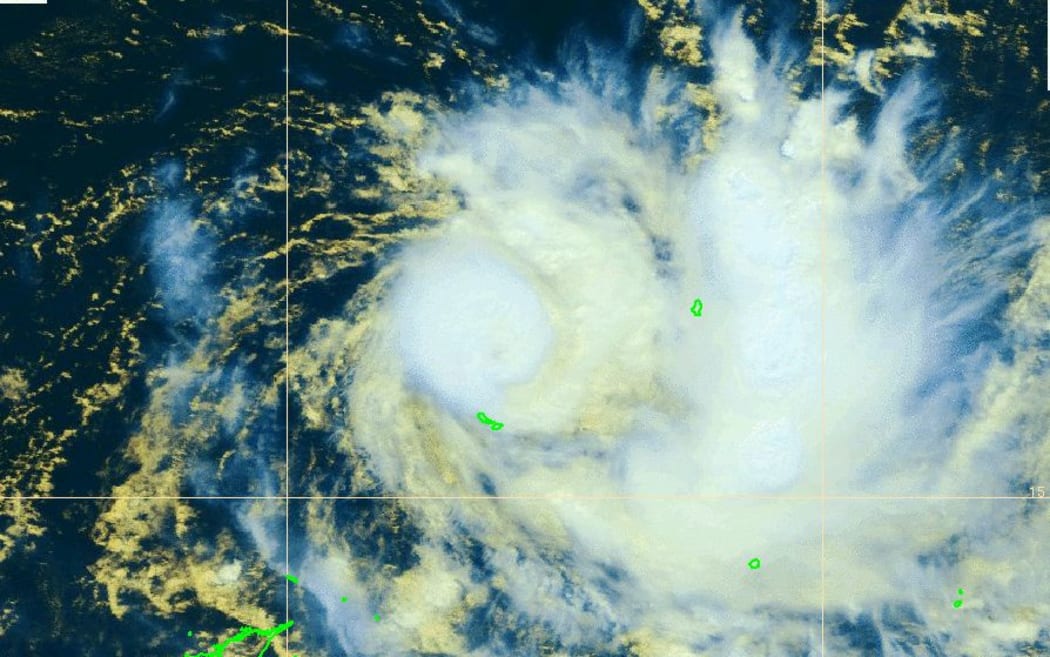 A satellite image of Cyclone Ella above the French Pacific island of Futuna on Friday.
