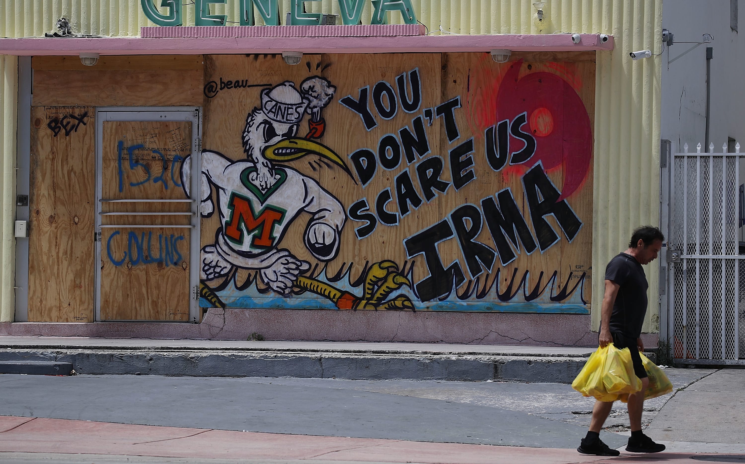 Shops and houses have been bordered up in Miami Beach, Florida, as the state braces for Hurricane Irma