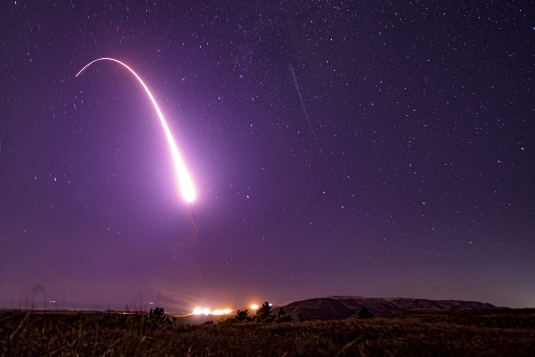 This US Air Force handout photo shows an unarmed Minuteman III intercontinental ballistic missile launching during an operational test at 1:13 a.m. Pacific Time, October 2, 2019, at Vandenberg Air Force Base, California.