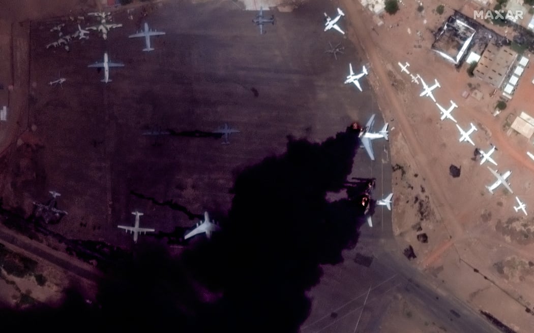 Two Il-76 transport aircraft on fire and several additional planes have been damaged at the Khartoum International Airport on 16 April, 2023.