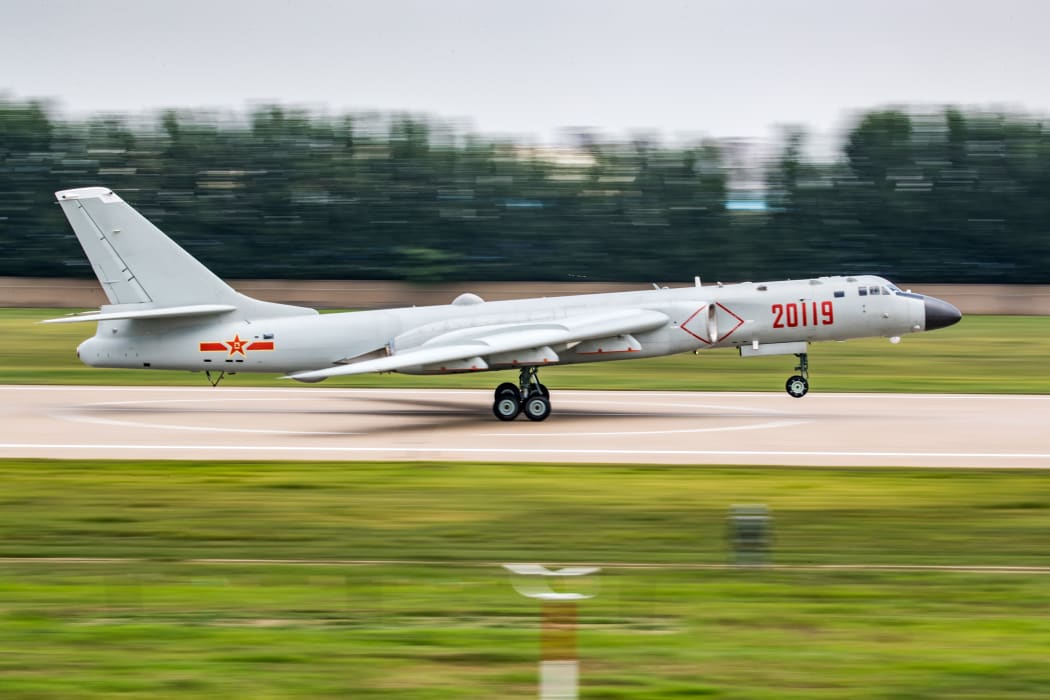 A PLA airforce H-6K bomber is seen during a training module in preparation for the International Army Games on July 12, 2018.