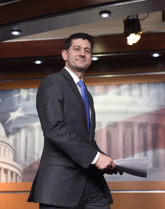 Speaker of the House Paul Ryan arrives to announce his retirement during a press conference on Capitol Hill in Washington, DC, April 11, 2018.

 / AFP PHOTO / SAUL LOEB