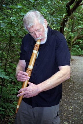 Richard Nunns with a pūtōrino