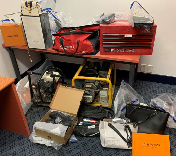 Various goods recovered by police, believed to be property stolen during the alert level 4 lockdown in Auckland.