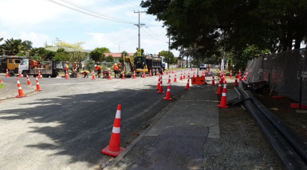 Construction work on Franklyne Road Otara, South Auckland.
