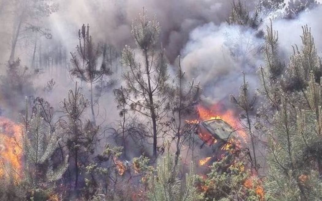 Hayden Paddon's car burns out.