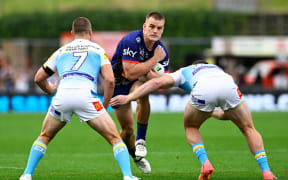 Jackson Ford of the Warriors. Warriors v Titans. NRL rugby league match, ANZAC round. Telstra Premiership at Go Media Mt Smart Stadium, Auckland, New Zealand. Thursday 25 April 2024. © Photo credit: Andrew Cornaga / www.photosport.nz
