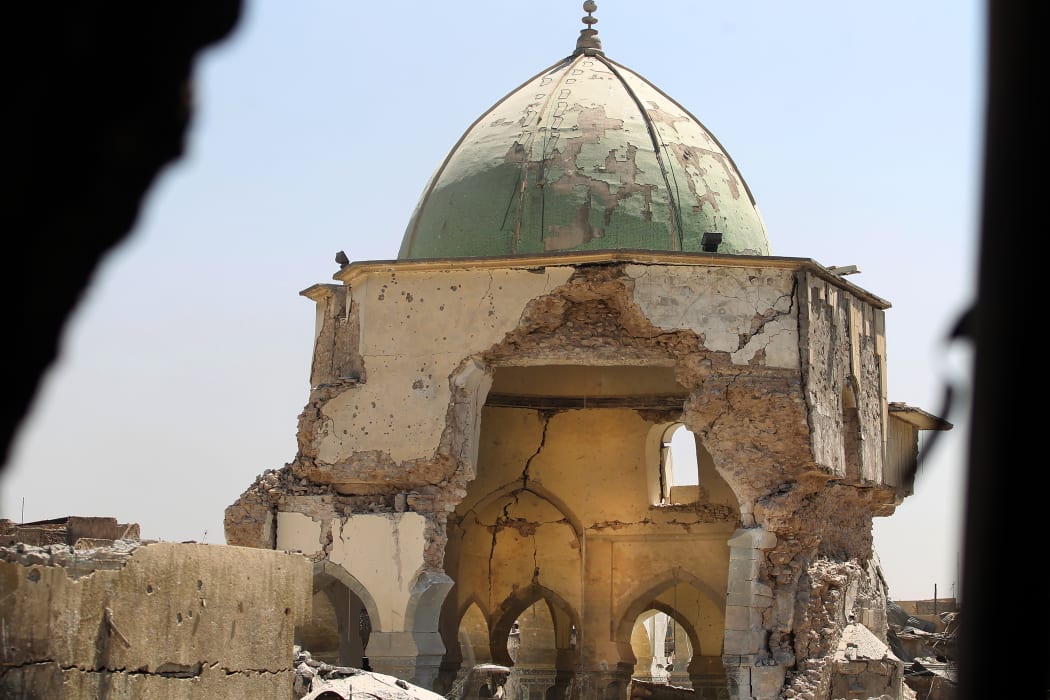 A picture taken on 29 June, 2017, shows the destroyed Great Mosque of al-Nuri in Mosul - destroyed by militants in the clash between Iraq and Islamic State.
