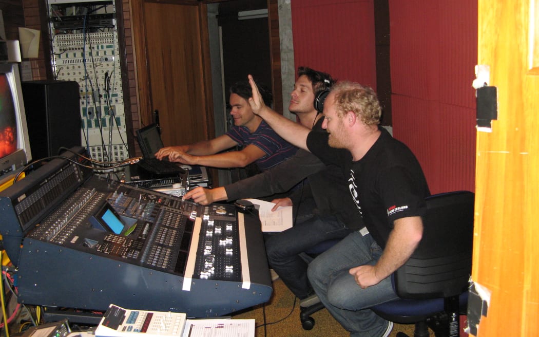 (l to r) Sound engineers Darryl Stack, Adrian Hollay and Graham Kennedy