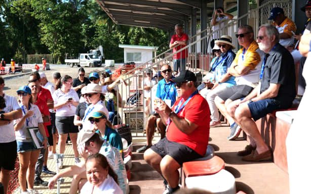 Federation reps at the athletics stadium in Papeete last week, while touring the 2027 Pacific Games facilities. Photo: Tahiti PG2027