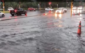 Auckland intersection during heavy rain on 21/3/22