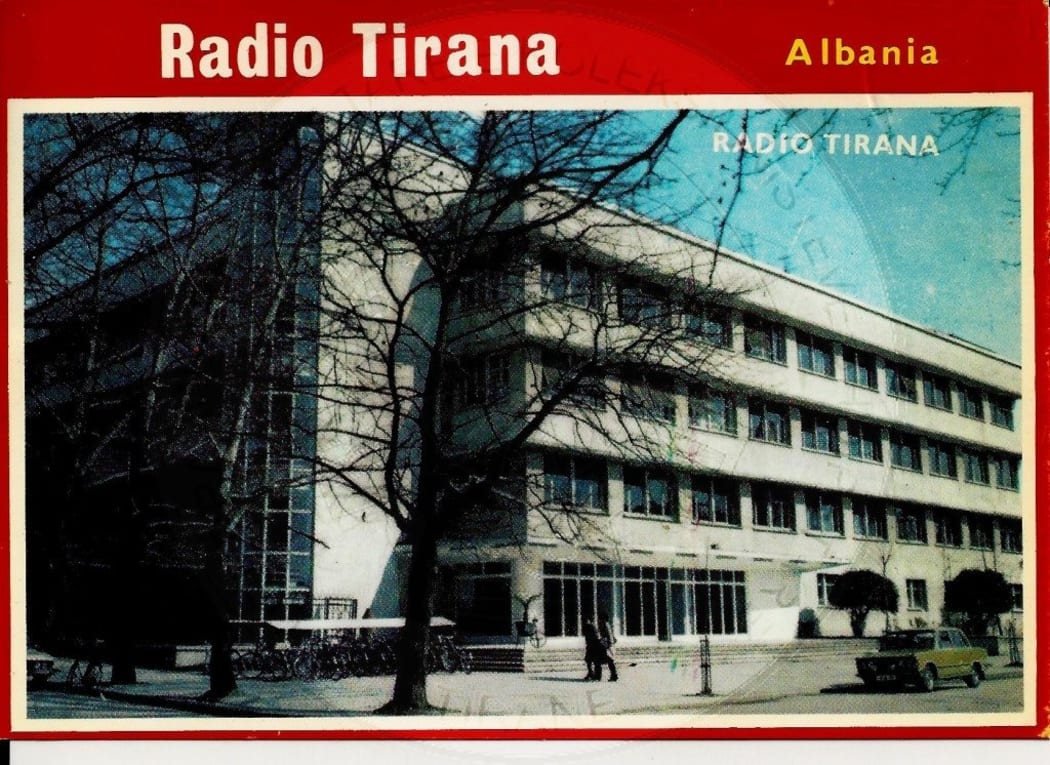 The studio centre at Radio Tirana, Albania, originally located on Rruga Ismail Qemali. This image was used on correspondence cards sent to listeners.