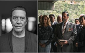 An image of Ciarán Hinds, left. Right, in a scene from The Narrow Road to the Deep North.