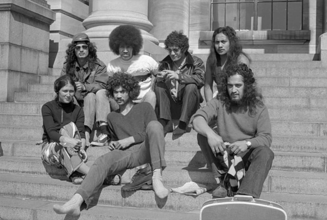 Ngā Tama Toa members on the steps of parliament.